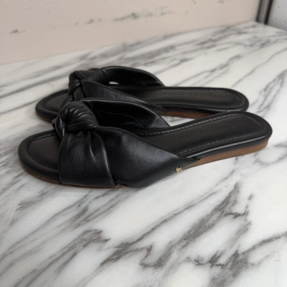 Veronica Beard Salton Black Leather Knot Sandals Slides Sz 6 Slip On Luxury